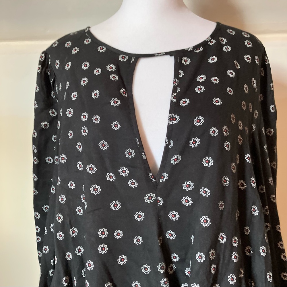Free People Beck Black Floral Tiered Long Sleeve Dress size Medium - Picture 5 of 11